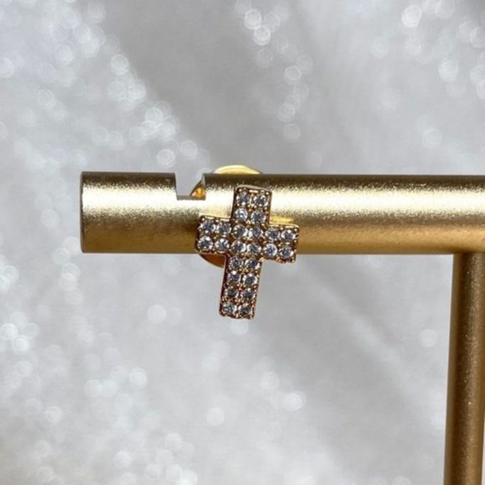 Gold Filled CZ Tiny Cross Studs - Picture 4 of 7